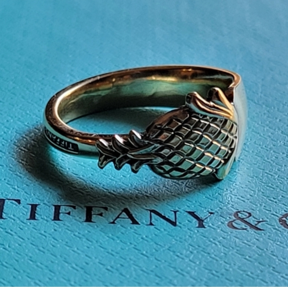 Tiffany & Co. Pineapple Spoon Ring in Sterling Silver Gold Vermeil #66 Luxury